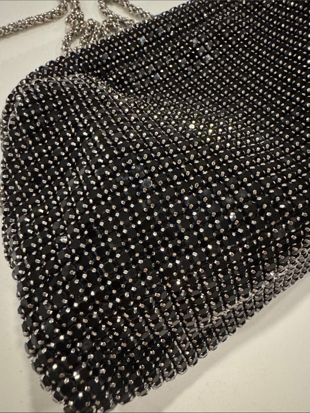 Black Beaded Clutch with Silver Chain Strap shoulder bag